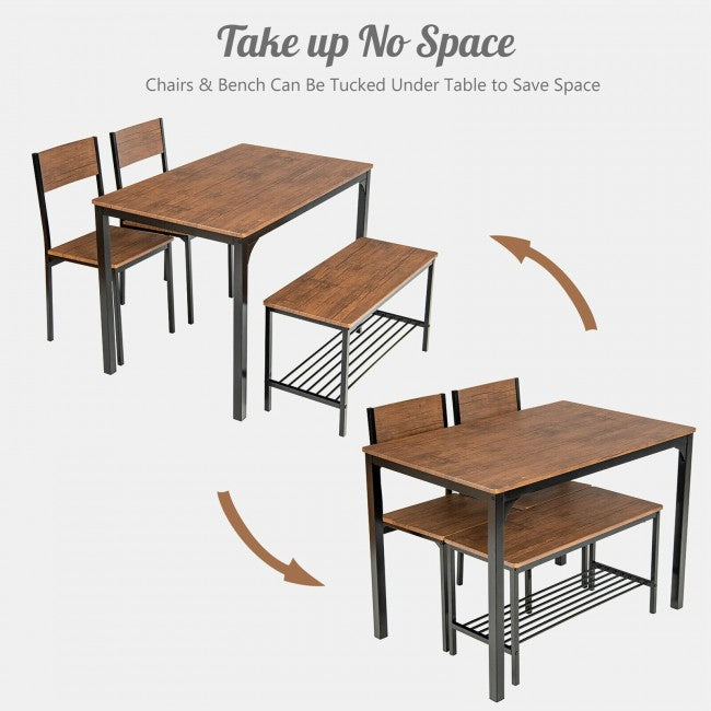 4 Pieces Kitchen Dining Table Set Modern Functional Dinette Set with Storage Rack