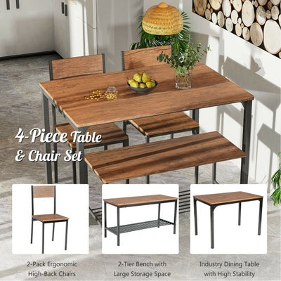 4 Pieces Kitchen Dining Table Set Modern Functional Dinette Set with Storage Rack