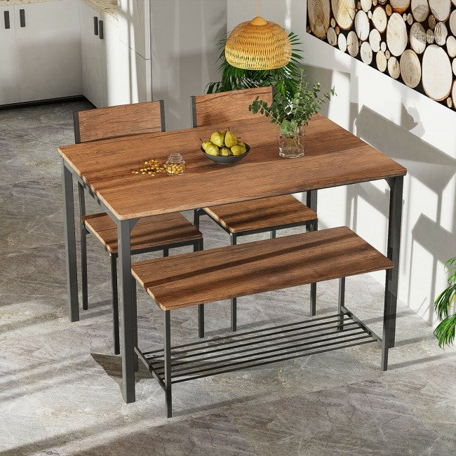 4 Pieces Kitchen Dining Table Set Modern Functional Dinette Set with Storage Rack