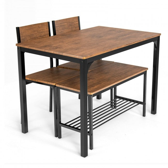 4 Pieces Kitchen Dining Table Set Modern Functional Dinette Set with Storage Rack