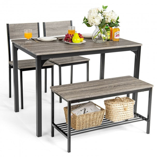 4 Pieces Kitchen Dining Table Set Modern Functional Dinette Set with Storage Rack