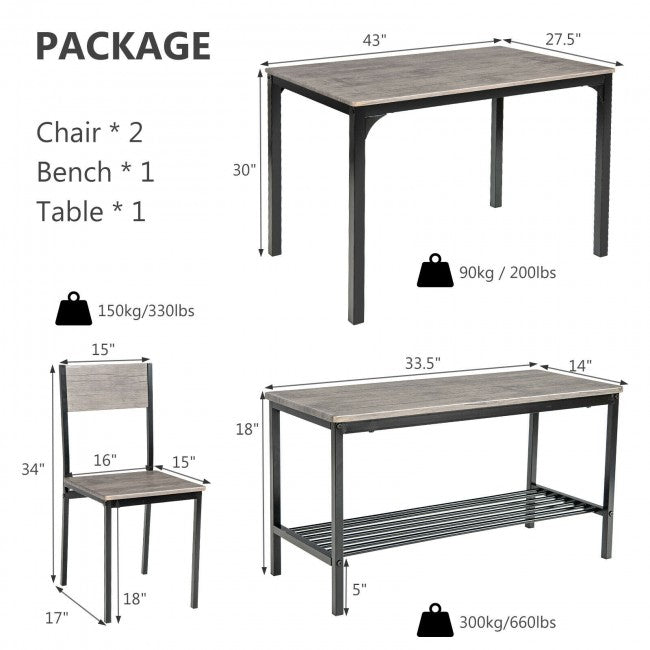 4 Pieces Kitchen Dining Table Set Modern Functional Dinette Set with Storage Rack