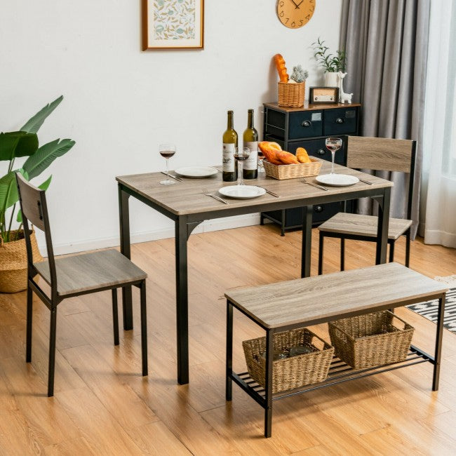 4 Pieces Kitchen Dining Table Set Modern Functional Dinette Set with Storage Rack