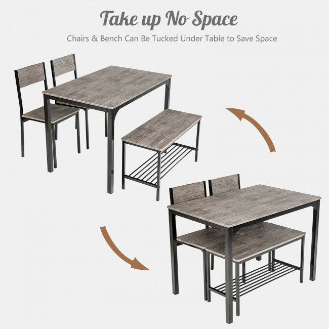 4 Pieces Kitchen Dining Table Set Modern Functional Dinette Set with Storage Rack