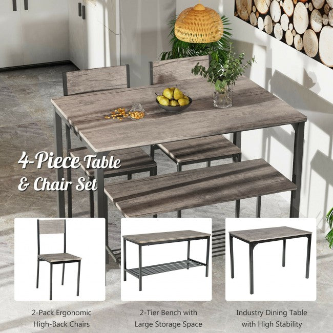 4 Pieces Kitchen Dining Table Set Modern Functional Dinette Set with Storage Rack