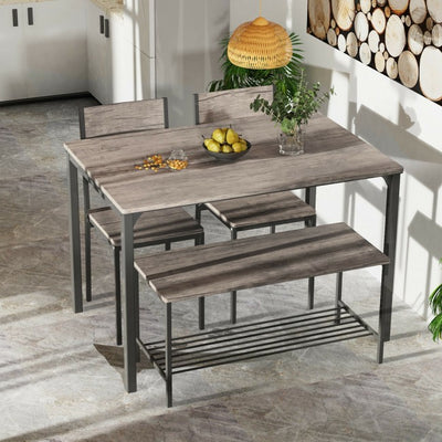 4 Pieces Kitchen Dining Table Set Modern Functional Dinette Set with Storage Rack