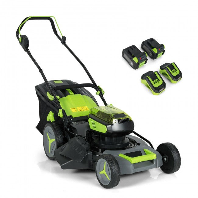 40V 18" Cordless Electric Lawn Mower with Grass Bag, 4.0Ah Batteries and 2 Chargers