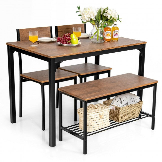 4 Pieces Kitchen Dining Table Set Modern Functional Dinette Set with Storage Rack