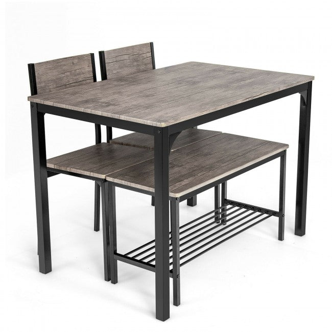 4 Pieces Kitchen Dining Table Set Modern Functional Dinette Set with Storage Rack