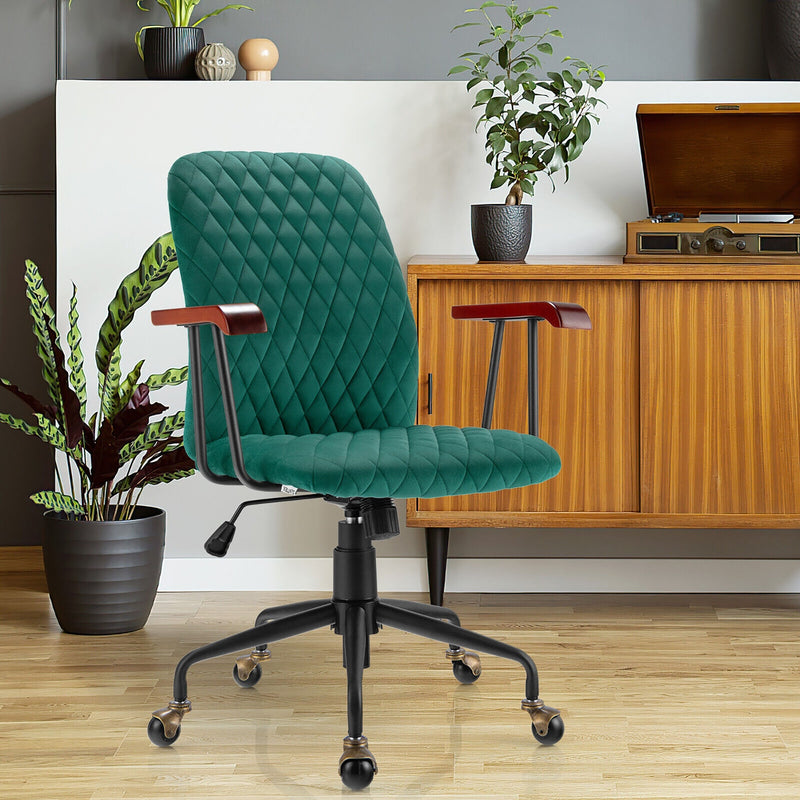 Velvet Home Office Chair with Wooden Armrest