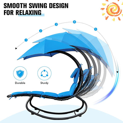 Outdoor Hammock Chair Swing Lounger Patio Chaise Lounge Hanging Chair with Shade Canopy Full-Padded Cushion