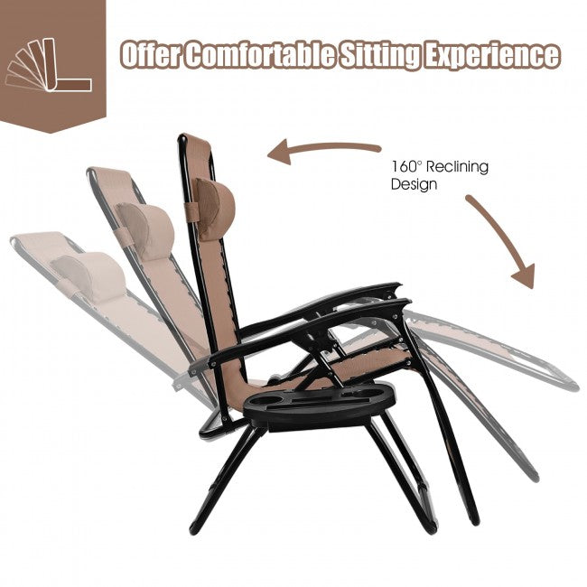 2 Pcs Adjustable Folding Reclining Lounge Chair with Pillows