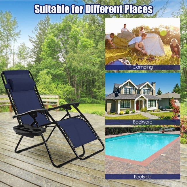 2 Pcs Adjustable Folding Reclining Lounge Chair with Pillows