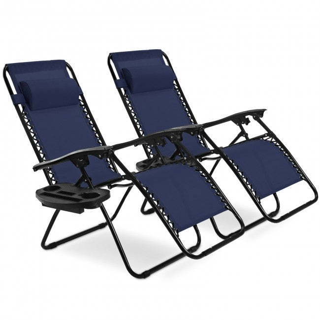 2 Pcs Adjustable Folding Reclining Lounge Chair with Pillows