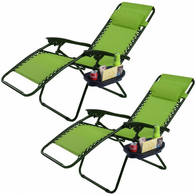 2 Pcs Adjustable Folding Reclining Lounge Chair with Pillows