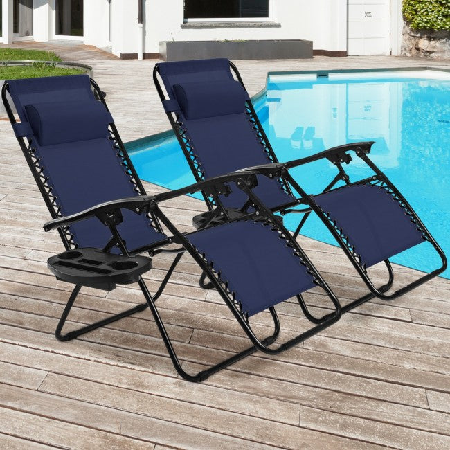 2 Pcs Adjustable Folding Reclining Lounge Chair with Pillows