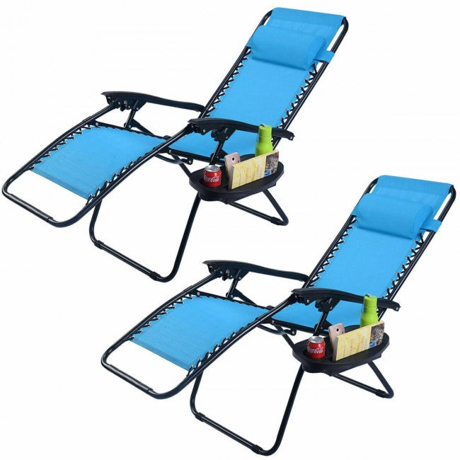 2 Pcs Adjustable Folding Reclining Lounge Chair with Pillows