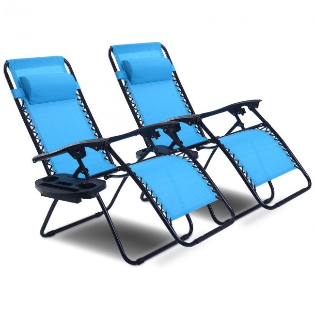 2 Pcs Adjustable Folding Reclining Lounge Chair with Pillows