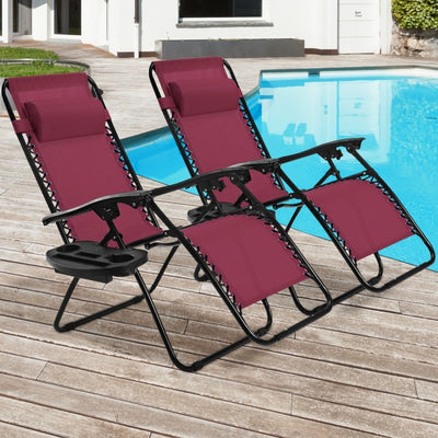 2 Pcs Adjustable Folding Reclining Lounge Chair with Pillows