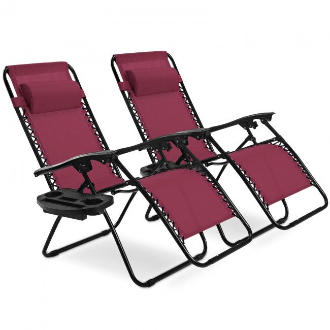 2 Pcs Adjustable Folding Reclining Lounge Chair with Pillows