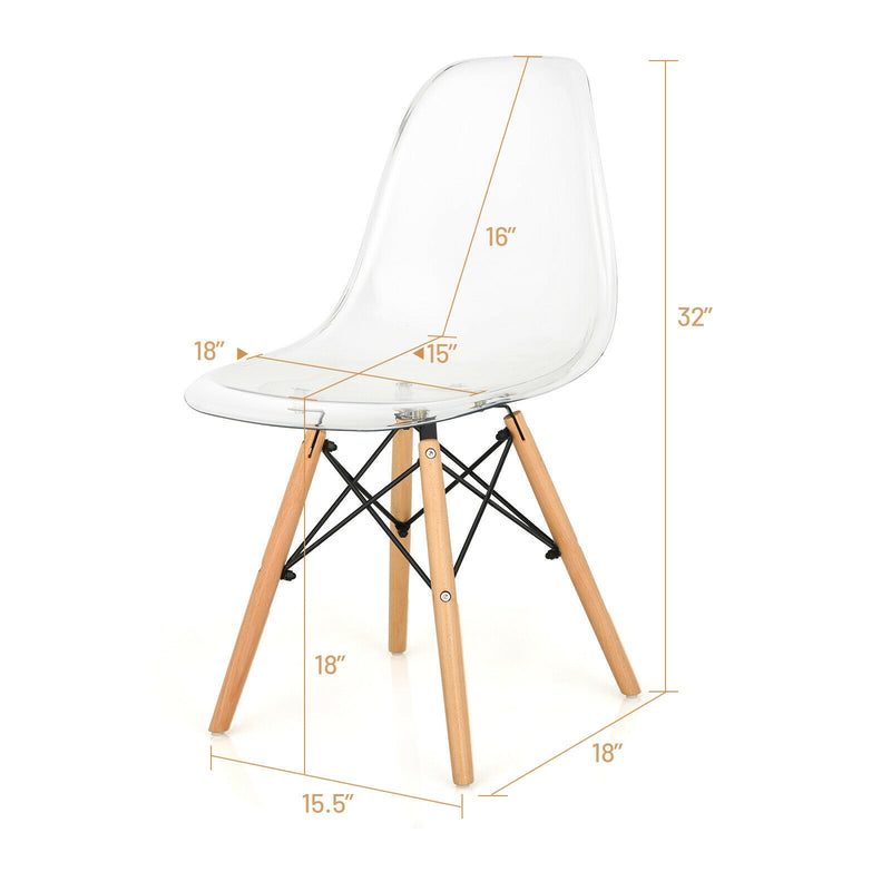 Chairliving - Set of 4 Dining Chairs Modern Plastic Shell Side Chair with Clear Seat and Wood Legs