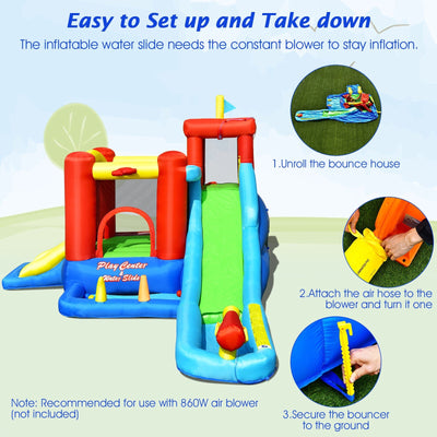 9-in-1 Inflatable Kids Water Slide Bounce House without Blower