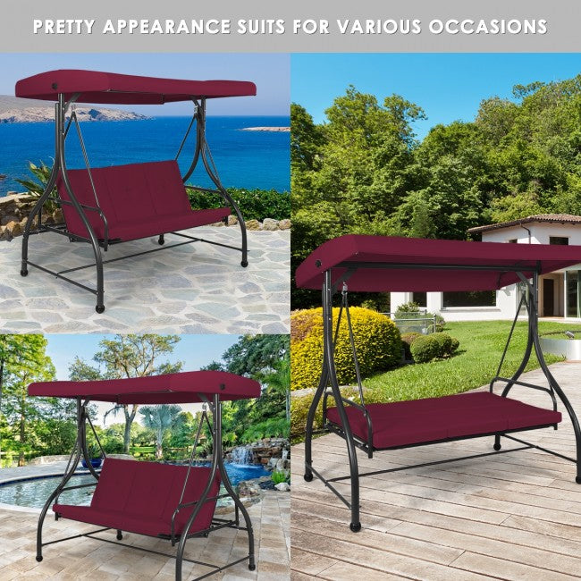 3 Seats Outdoor Converting Swing Hammock Patio Porch Swing with Comfortable Cushion