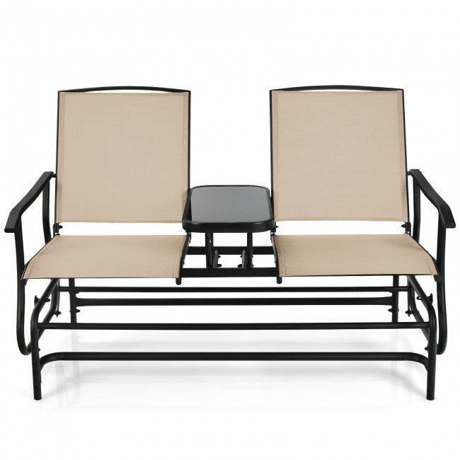 2-Person Patio Rocking Chair Outdoor Glider Bench Swing Loveseat with Coffee Table