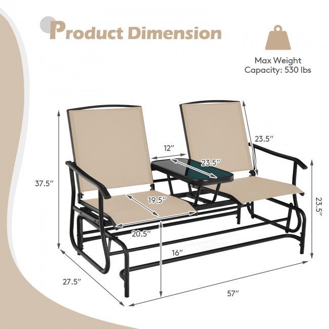 2-Person Patio Rocking Chair Outdoor Glider Bench Swing Loveseat with Coffee Table