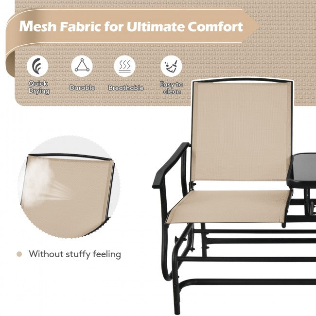 2-Person Patio Rocking Chair Outdoor Glider Bench Swing Loveseat with Coffee Table