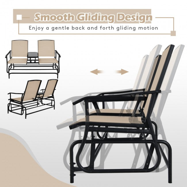 2-Person Patio Rocking Chair Outdoor Glider Bench Swing Loveseat with Coffee Table