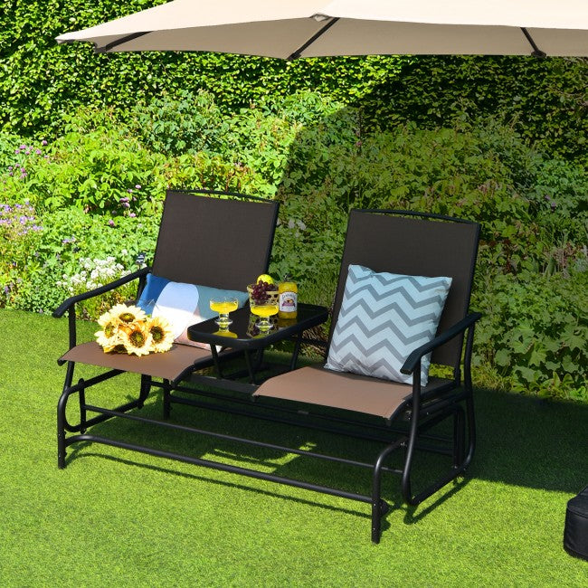 2-Person Patio Rocking Chair Outdoor Glider Bench Swing Loveseat with Coffee Table