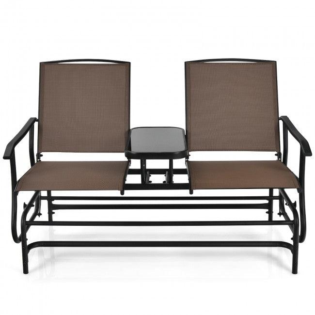 2-Person Patio Rocking Chair Outdoor Glider Bench Swing Loveseat with Coffee Table