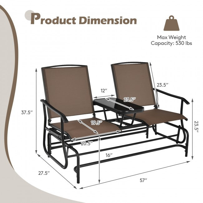 2-Person Patio Rocking Chair Outdoor Glider Bench Swing Loveseat with Coffee Table