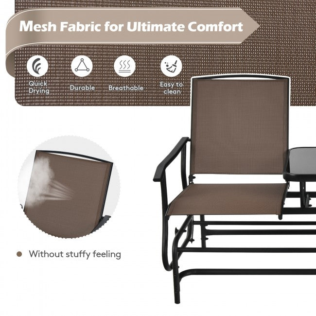 2-Person Patio Rocking Chair Outdoor Glider Bench Swing Loveseat with Coffee Table