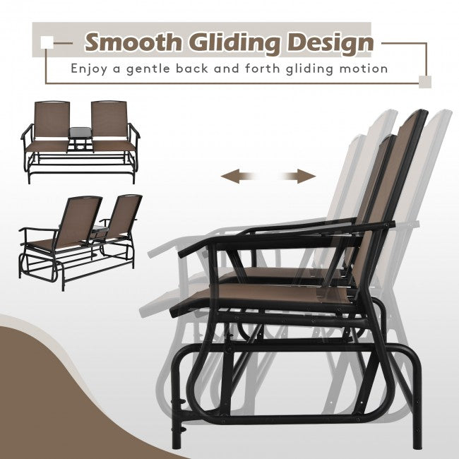 2-Person Patio Rocking Chair Outdoor Glider Bench Swing Loveseat with Coffee Table