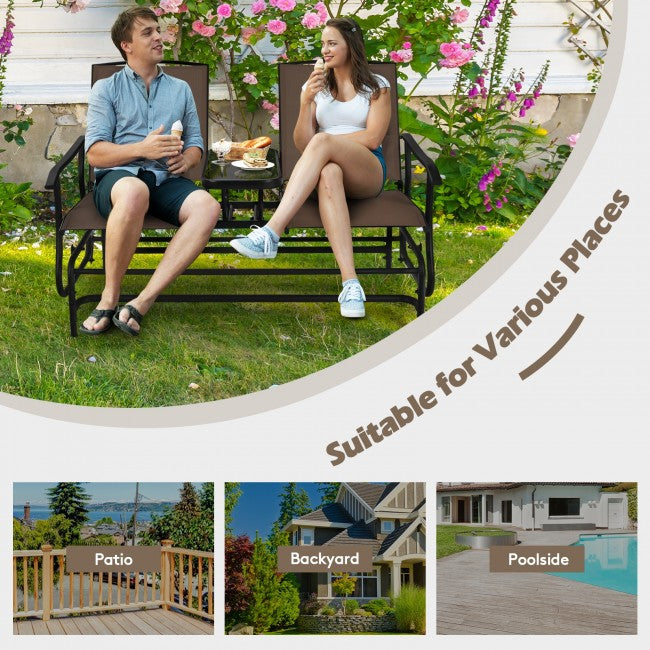 2-Person Patio Rocking Chair Outdoor Glider Bench Swing Loveseat with Coffee Table