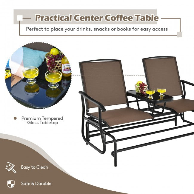 2-Person Patio Rocking Chair Outdoor Glider Bench Swing Loveseat with Coffee Table