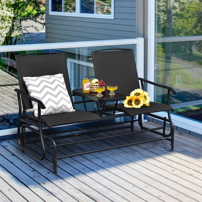 2-Person Patio Rocking Chair Outdoor Glider Bench Swing Loveseat with Coffee Table