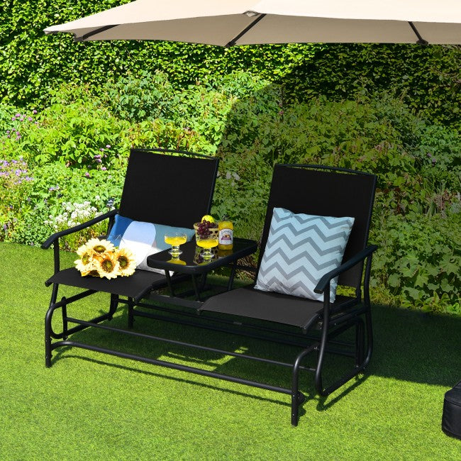 2-Person Patio Rocking Chair Outdoor Glider Bench Swing Loveseat with Coffee Table