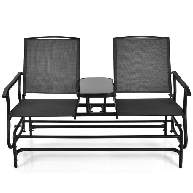 2-Person Patio Rocking Chair Outdoor Glider Bench Swing Loveseat with Coffee Table