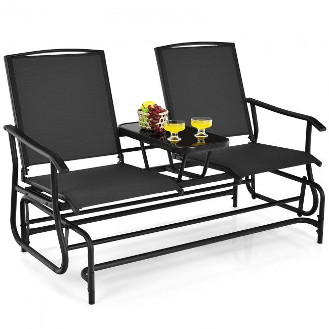 2-Person Patio Rocking Chair Outdoor Glider Bench Swing Loveseat with Coffee Table