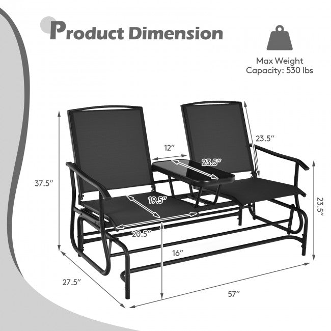 2-Person Patio Rocking Chair Outdoor Glider Bench Swing Loveseat with Coffee Table