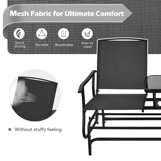2-Person Patio Rocking Chair Outdoor Glider Bench Swing Loveseat with Coffee Table
