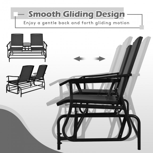 2-Person Patio Rocking Chair Outdoor Glider Bench Swing Loveseat with Coffee Table