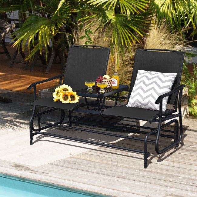 2-Person Patio Rocking Chair Outdoor Glider Bench Swing Loveseat with Coffee Table