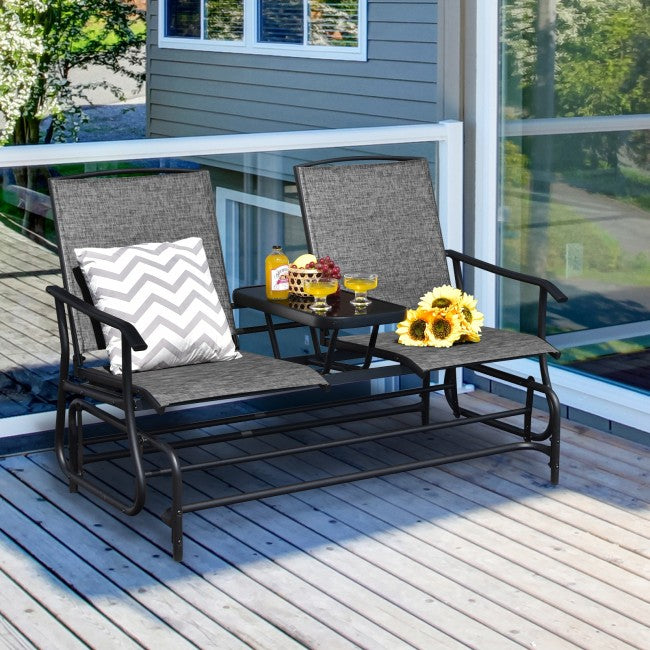 2-Person Patio Rocking Chair Outdoor Glider Bench Swing Loveseat with Coffee Table