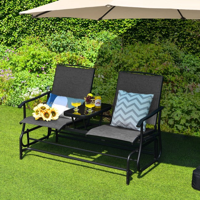 2-Person Patio Rocking Chair Outdoor Glider Bench Swing Loveseat with Coffee Table