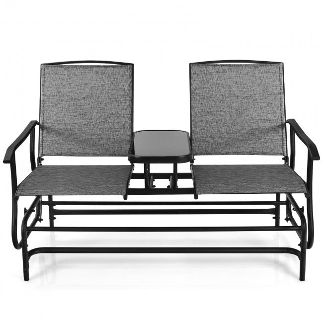2-Person Patio Rocking Chair Outdoor Glider Bench Swing Loveseat with Coffee Table