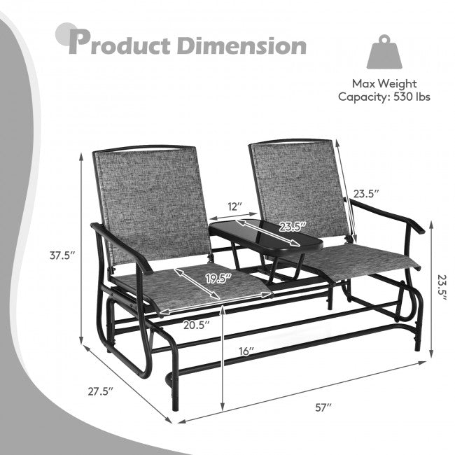 2-Person Patio Rocking Chair Outdoor Glider Bench Swing Loveseat with Coffee Table